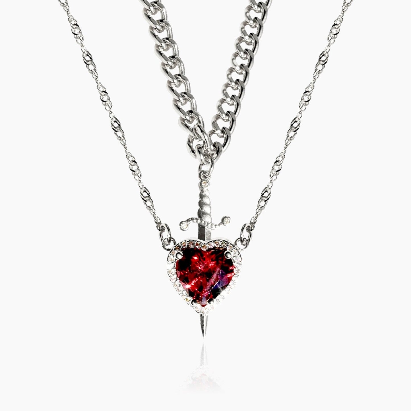 Matching Heart and Sword Necklace Set