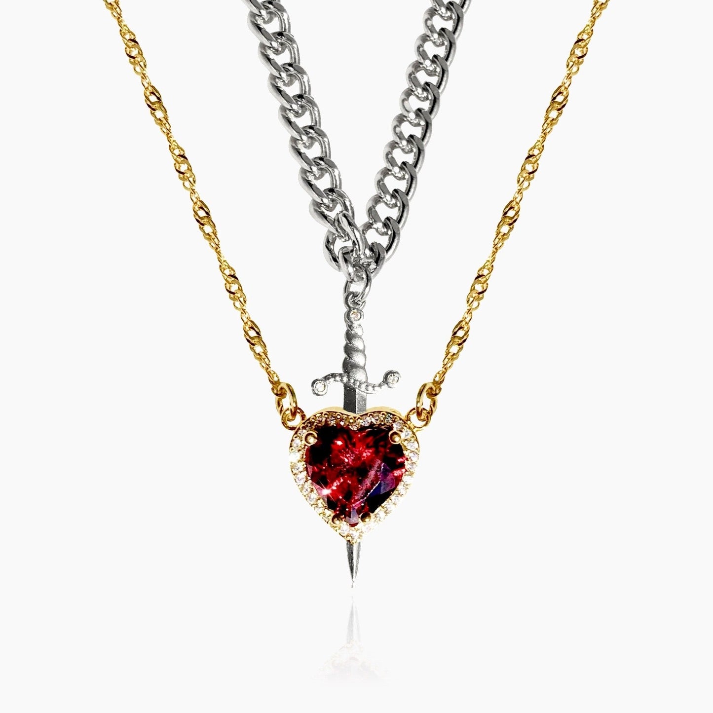 Matching Heart and Sword Necklace Set