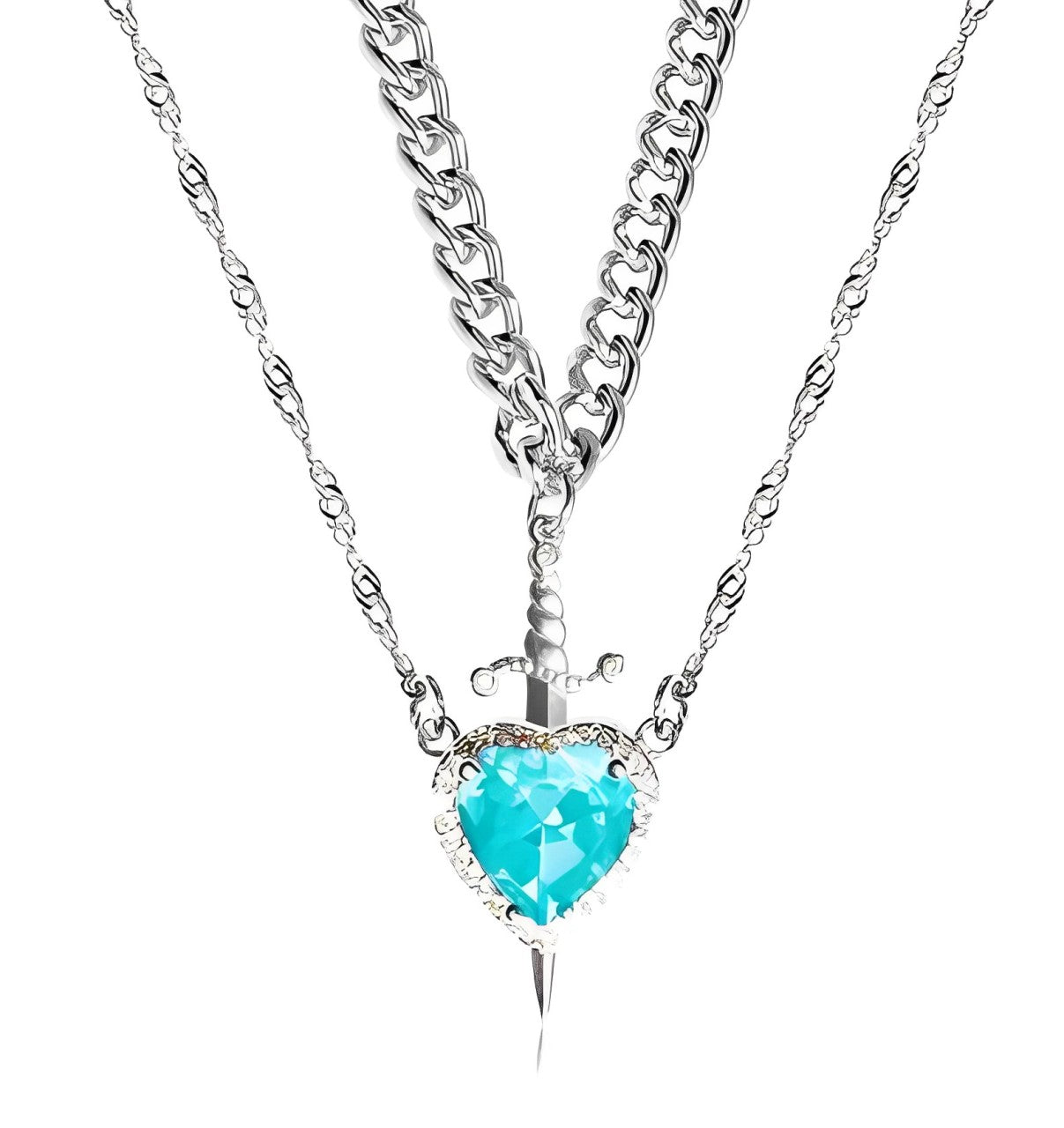 Matching Heart and Sword Necklace Set