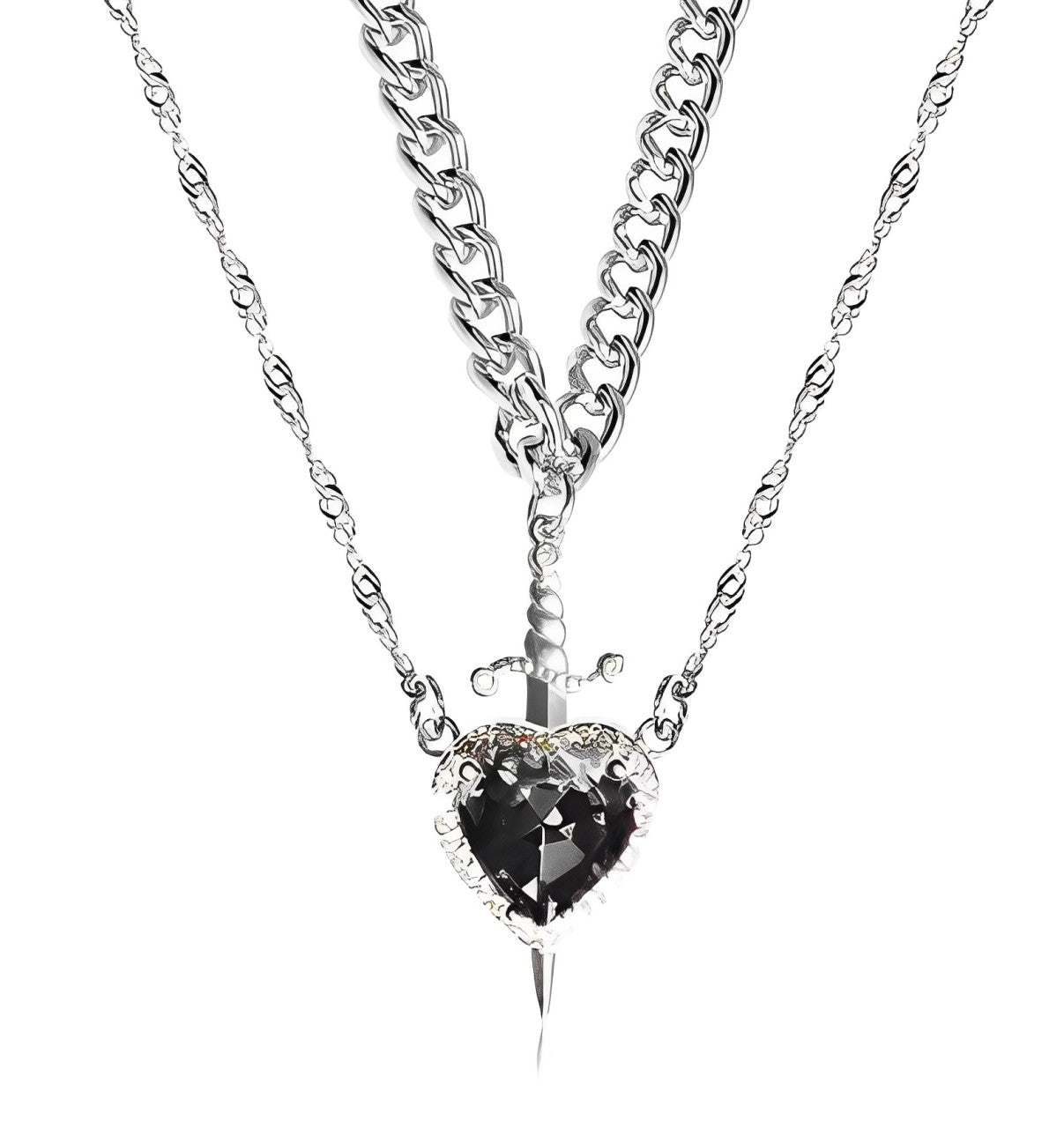 Matching Heart and Sword Necklace Set