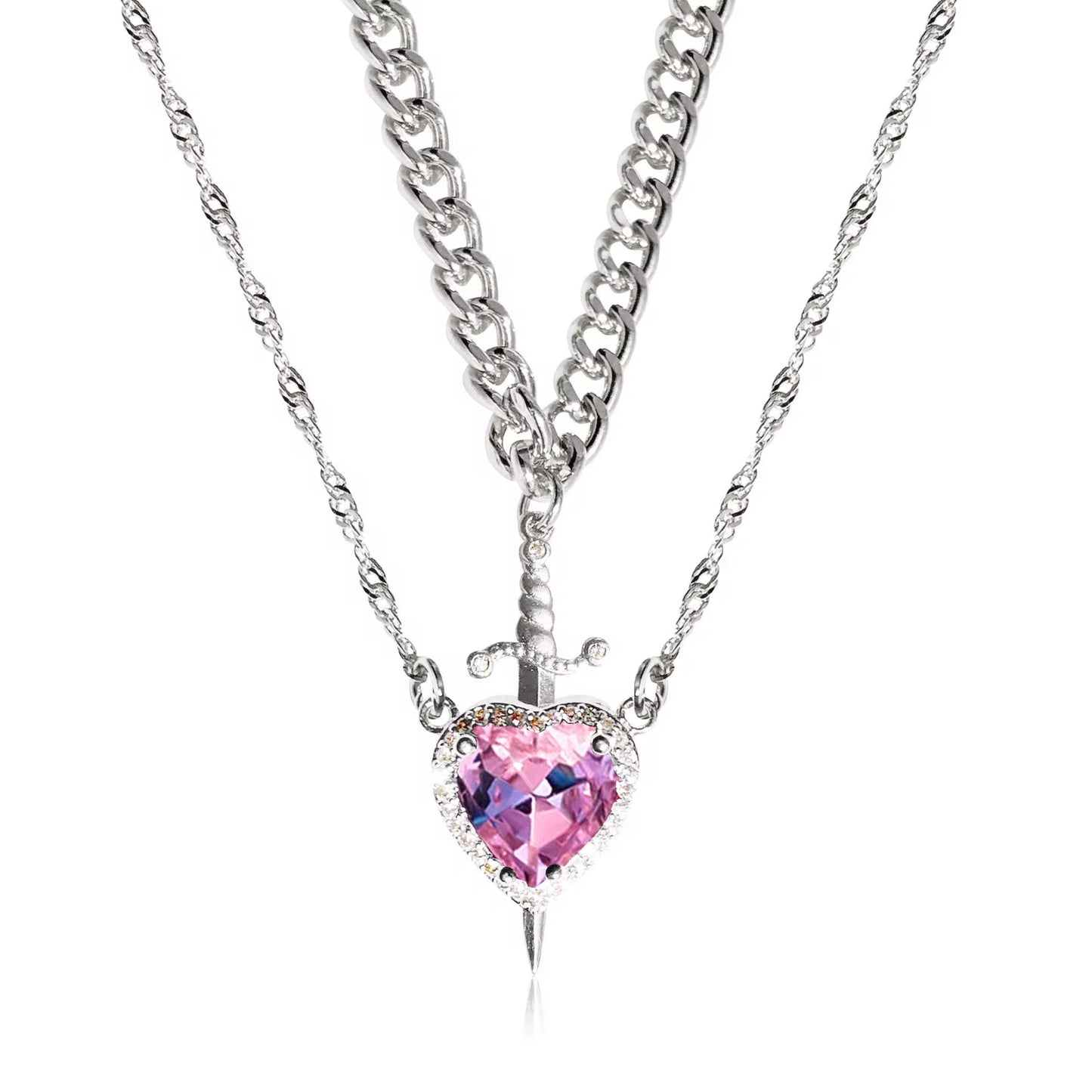 Matching Heart and Sword Necklace Set