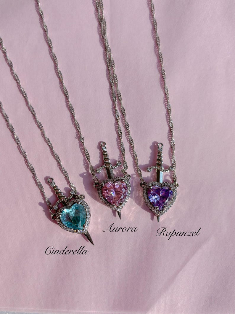 Matching Heart and Sword Necklace Set