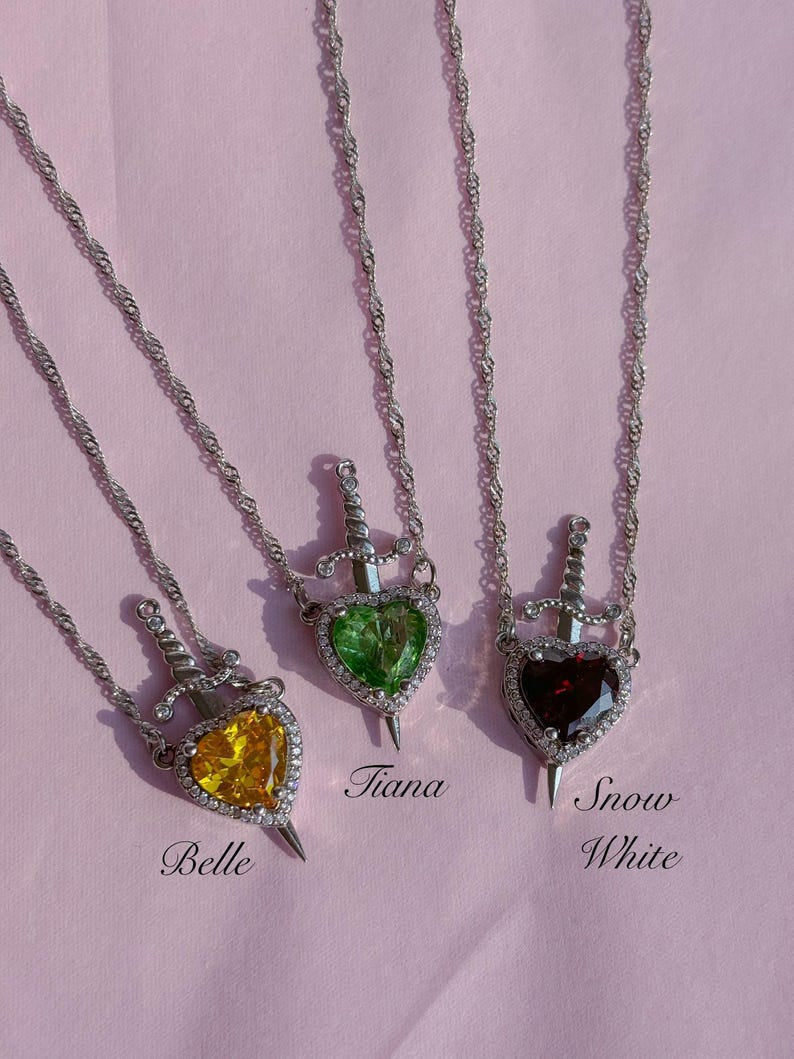 Matching Heart and Sword Necklace Set