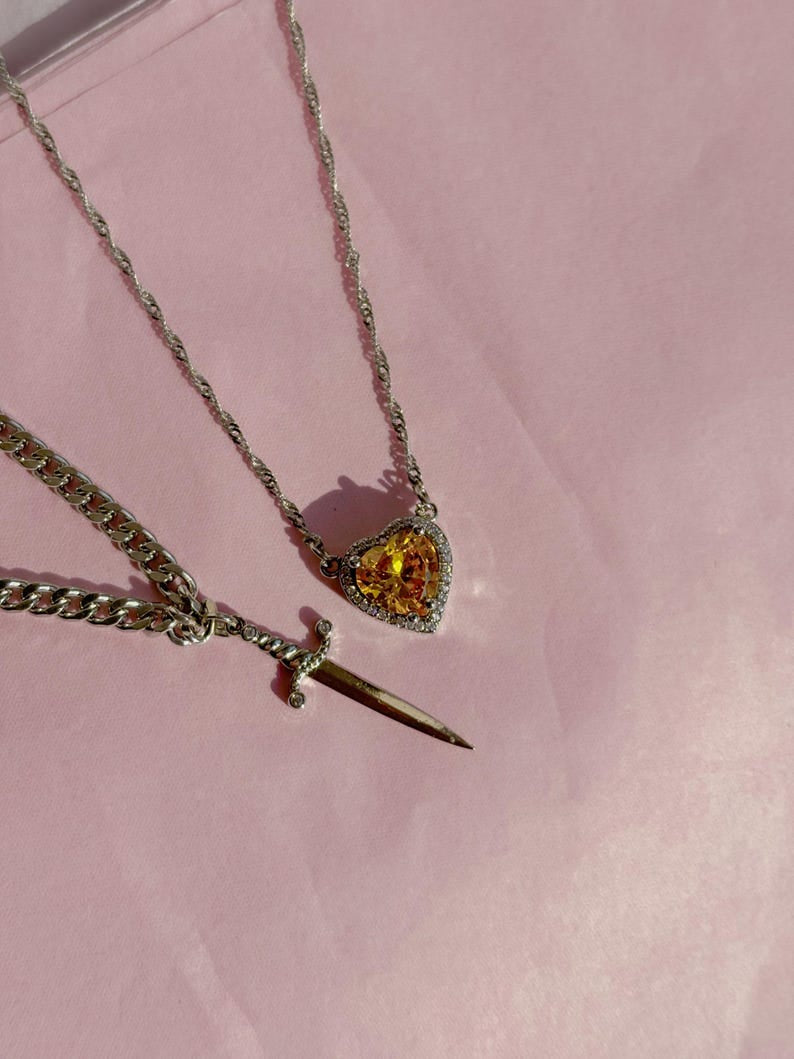 Matching Heart and Sword Necklace Set